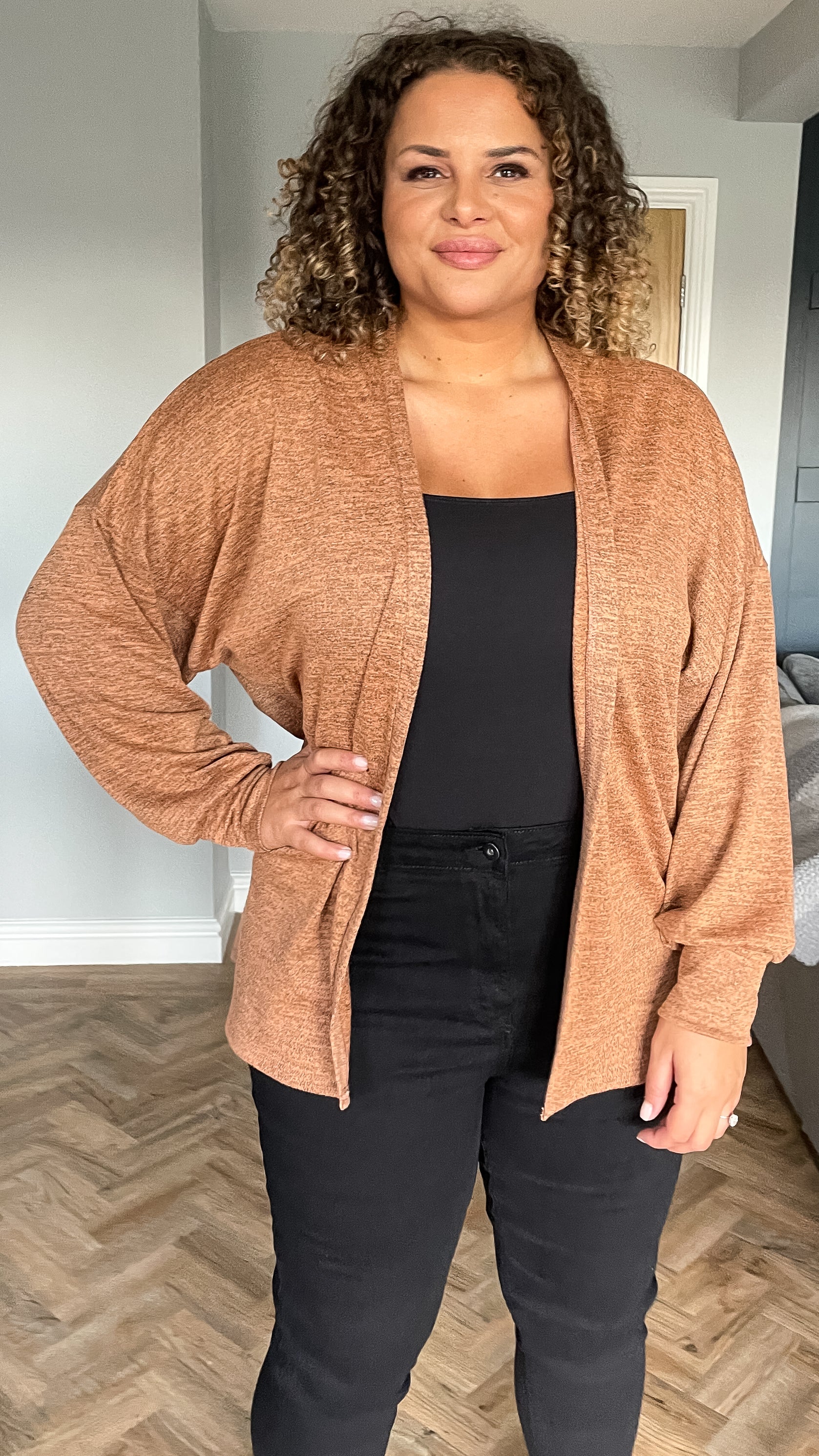 CurveWow Balloon Sleeve Cardigan Caramel