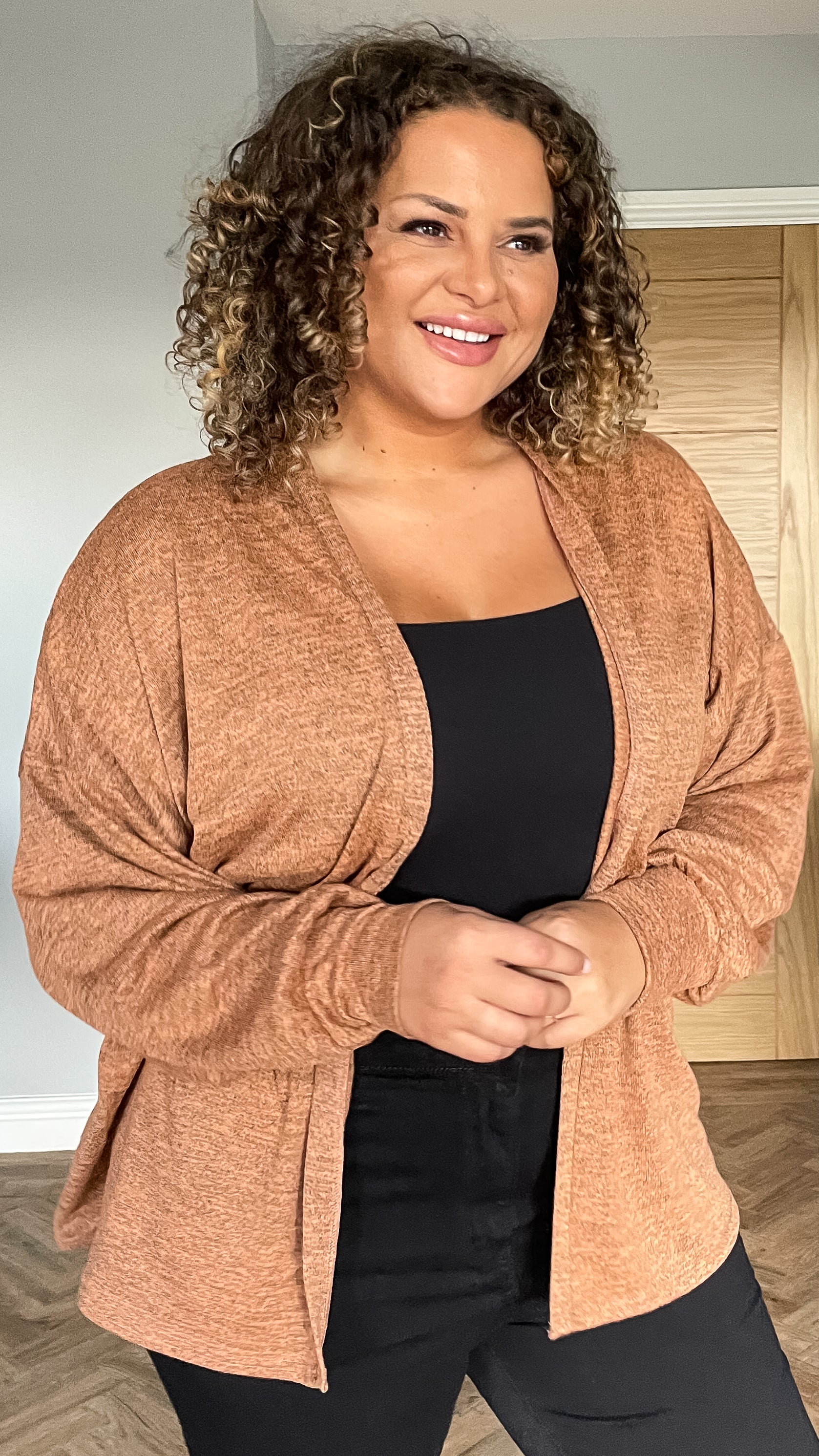 CurveWow Balloon Sleeve Cardigan Caramel