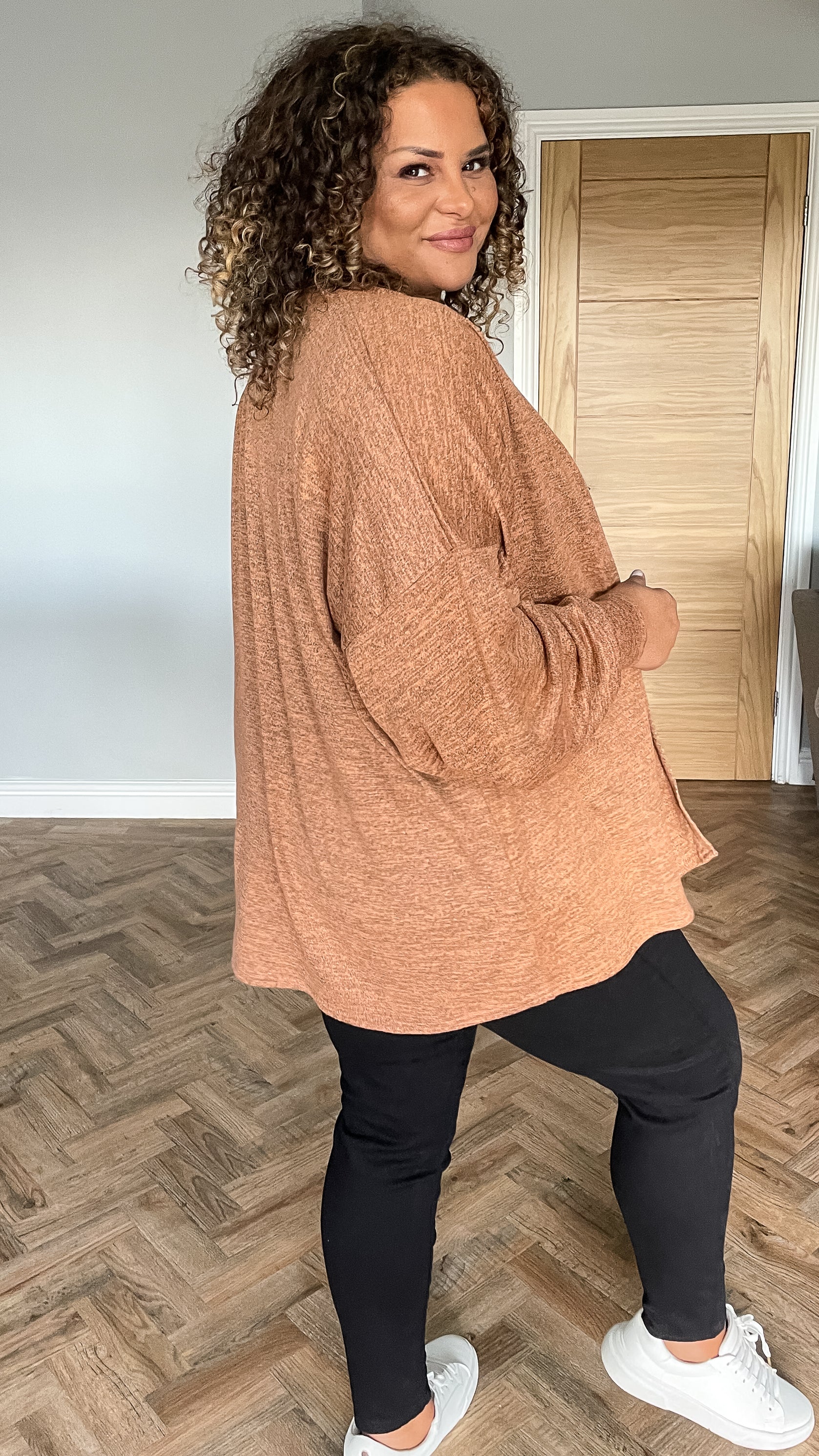 CurveWow Balloon Sleeve Cardigan Caramel
