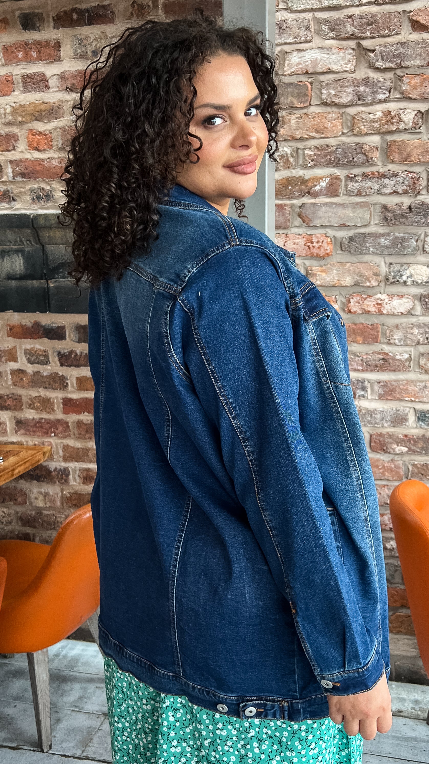 CurveWow Oversized Longline Denim Jacket Mid Wash