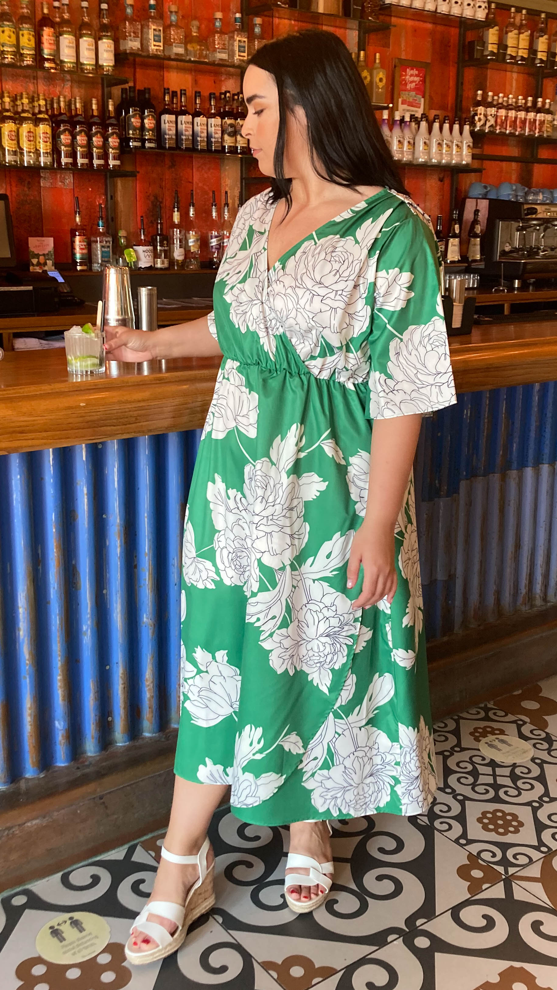 CurveWow Green Floral Wrap Dress