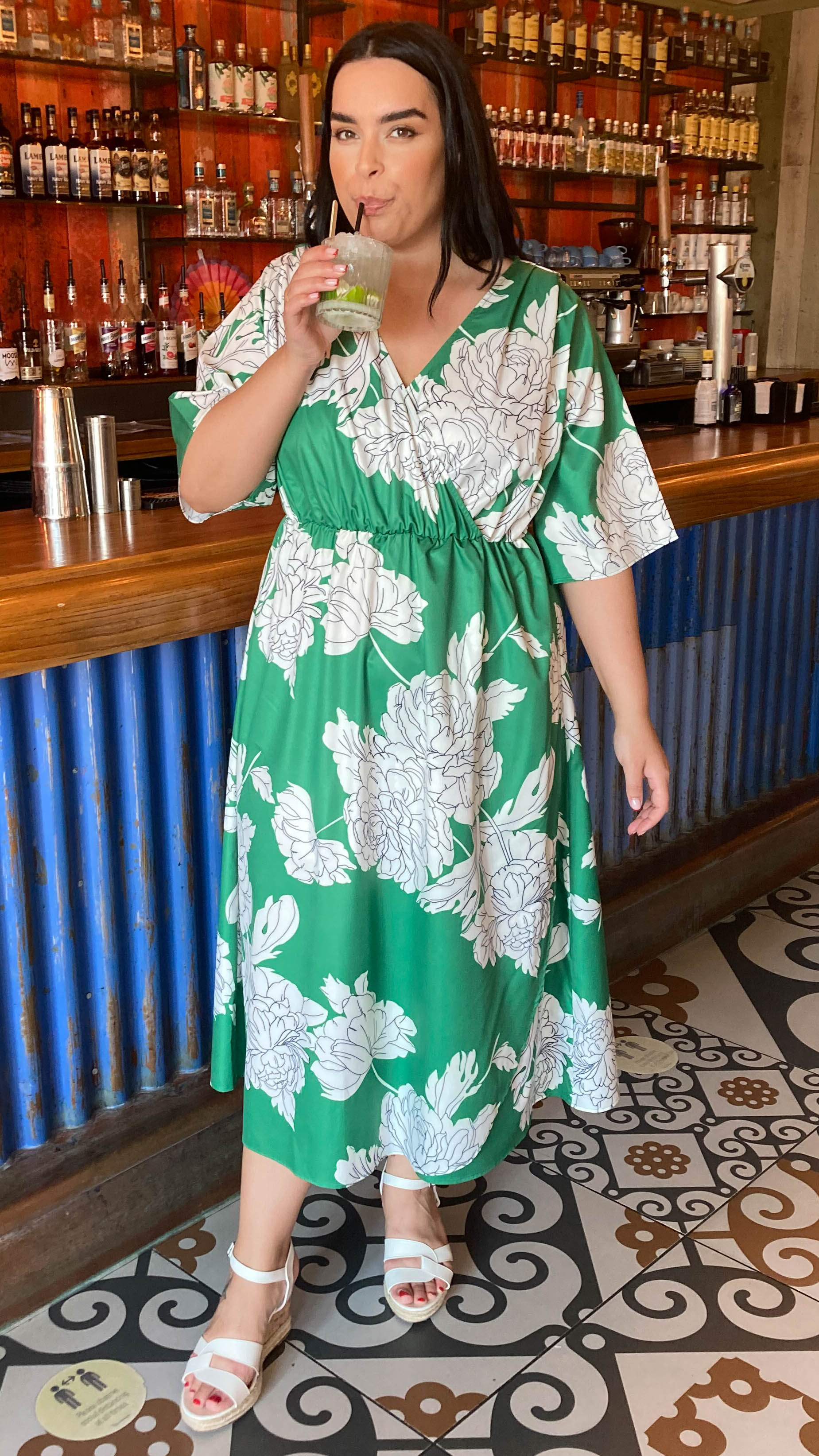 CurveWow Green Floral Wrap Dress