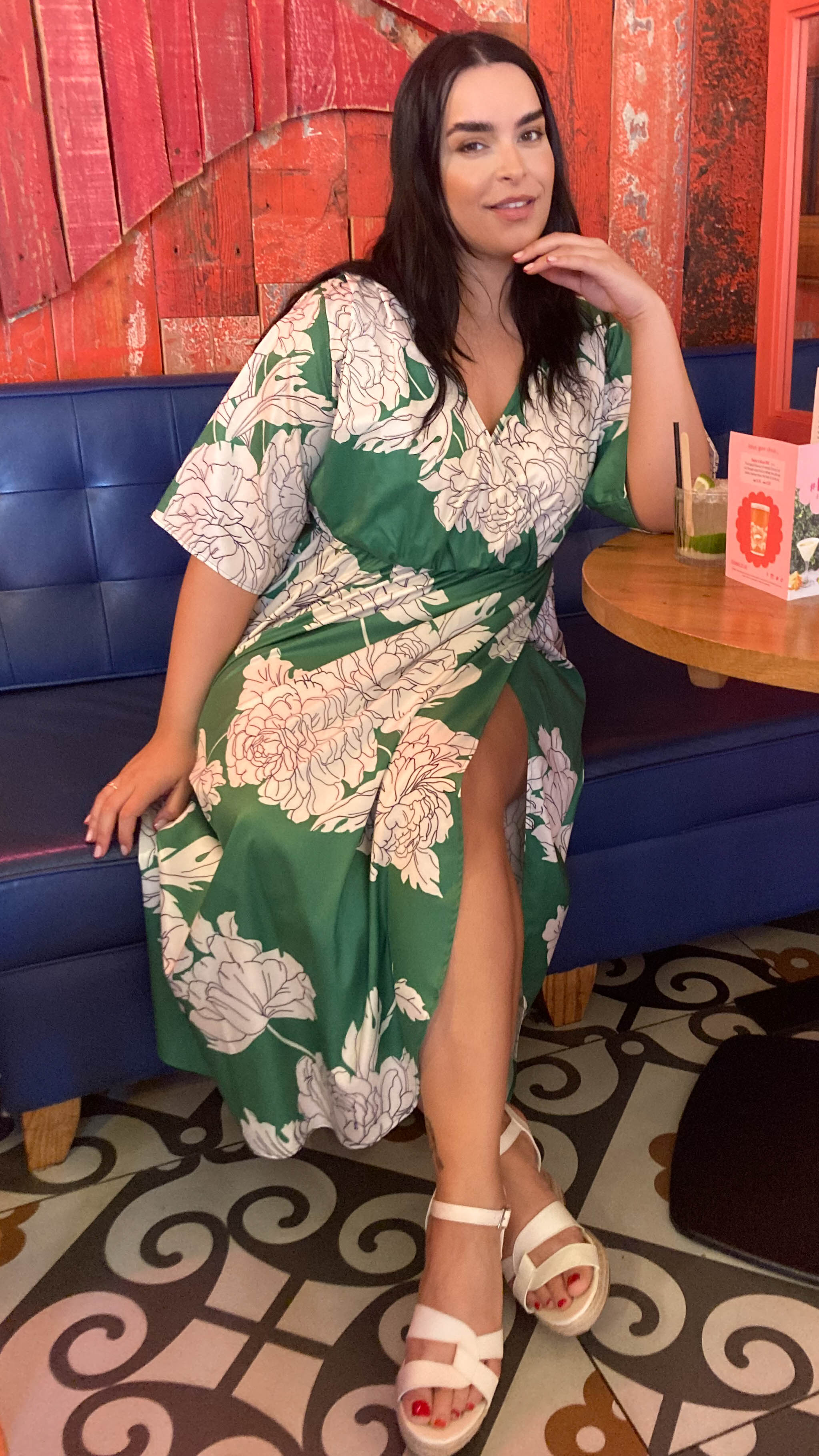CurveWow Green Floral Wrap Dress