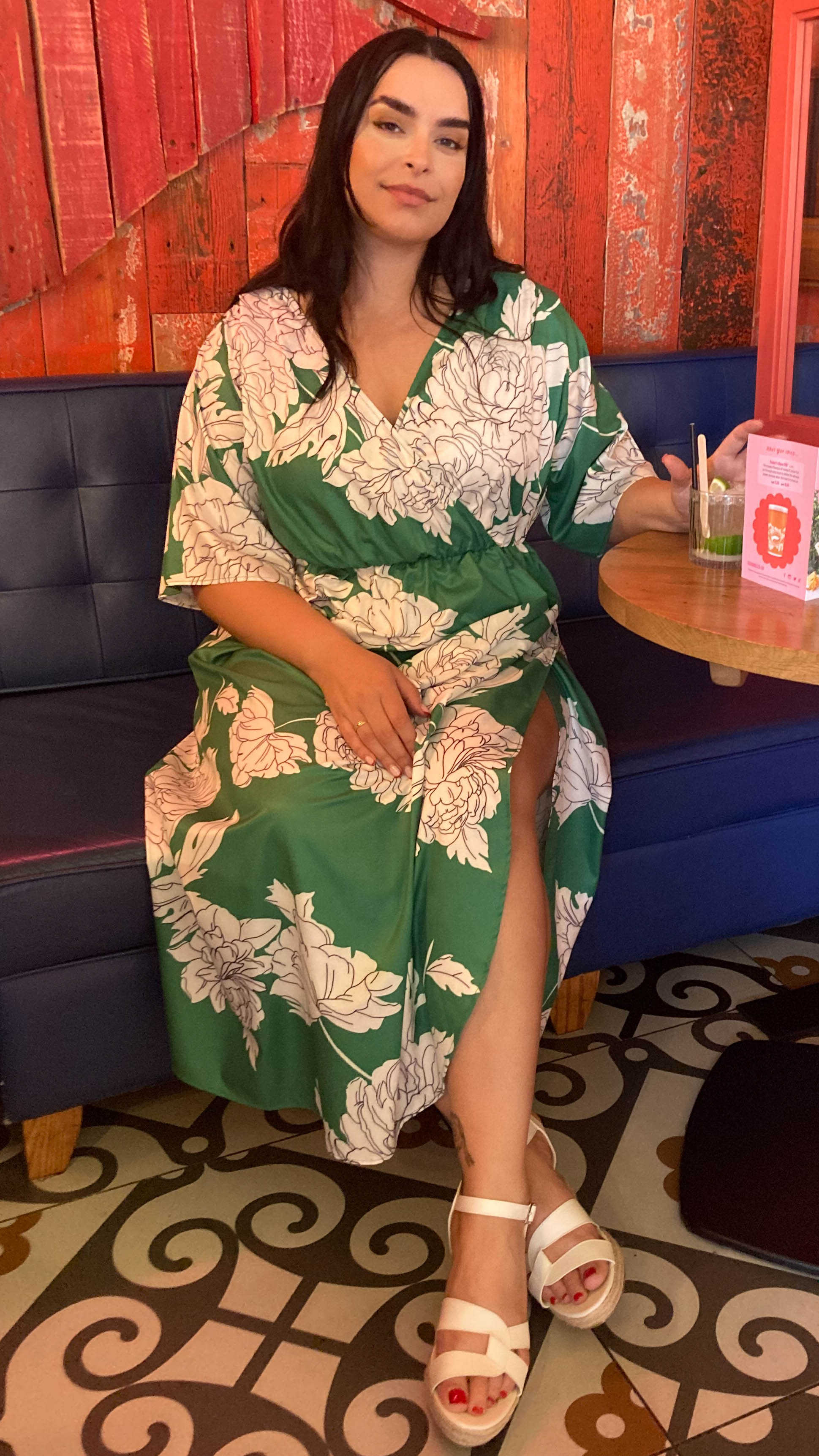 CurveWow Green Floral Wrap Dress