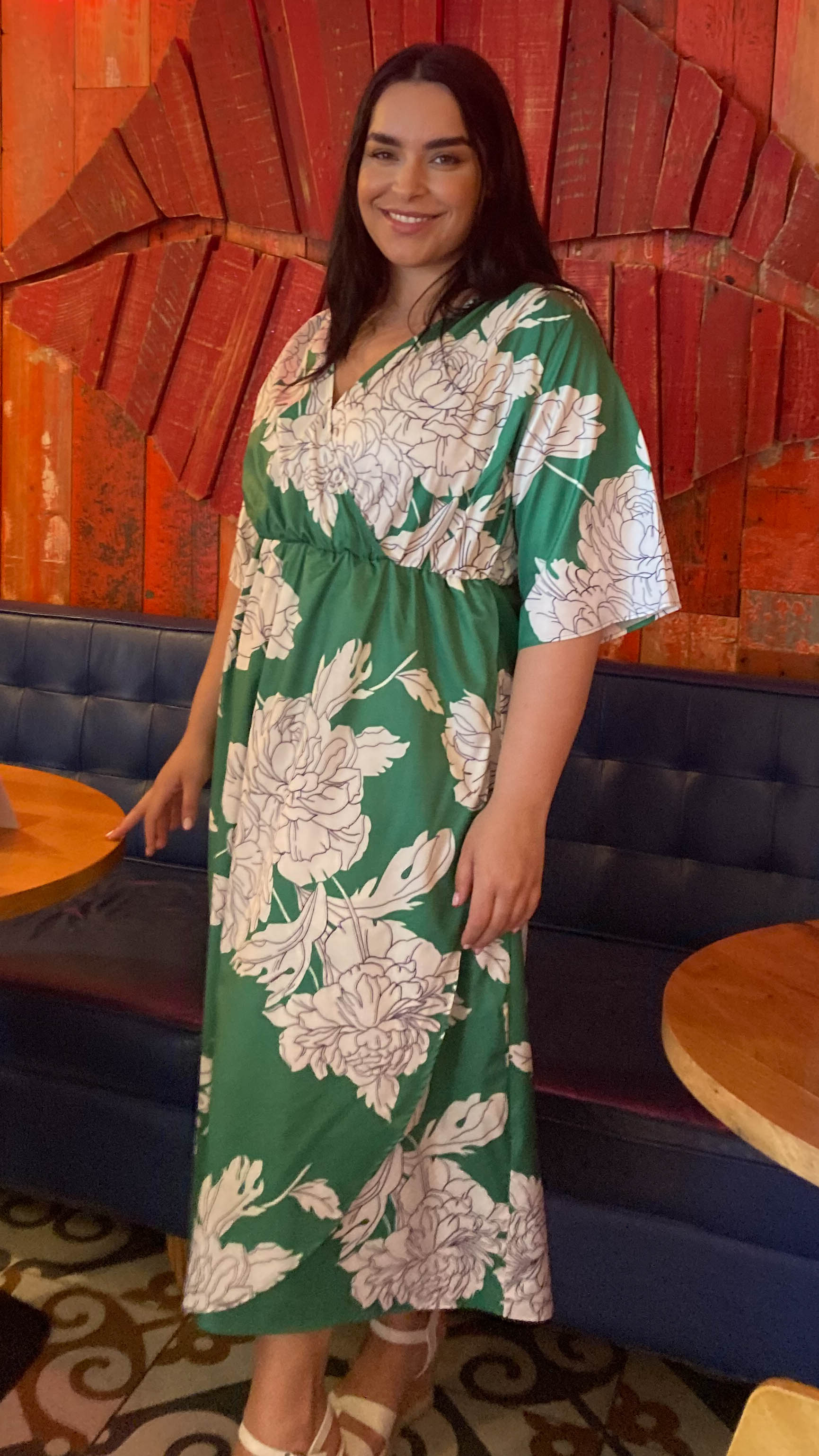 CurveWow Green Floral Wrap Dress