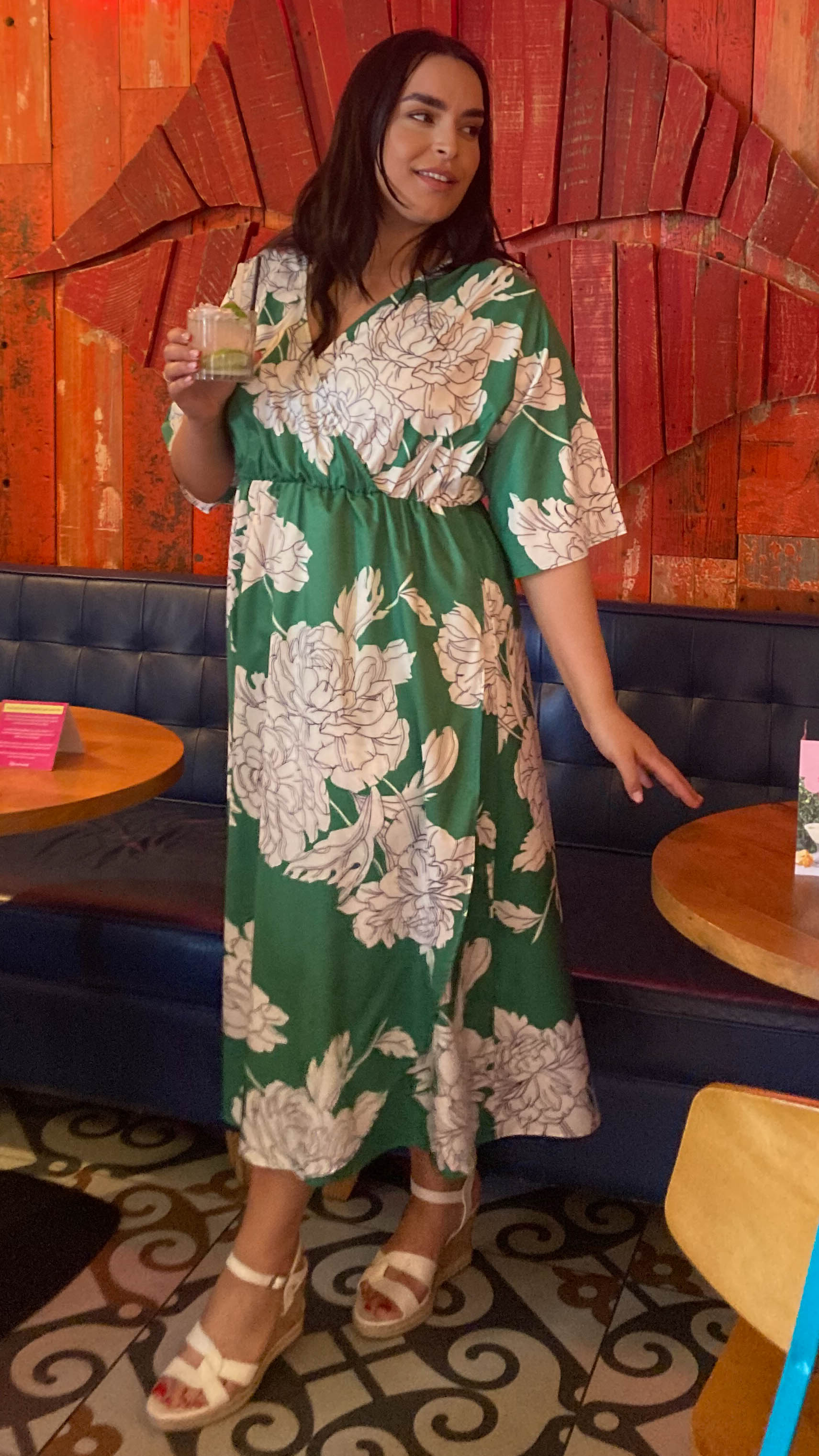 CurveWow Green Floral Wrap Dress