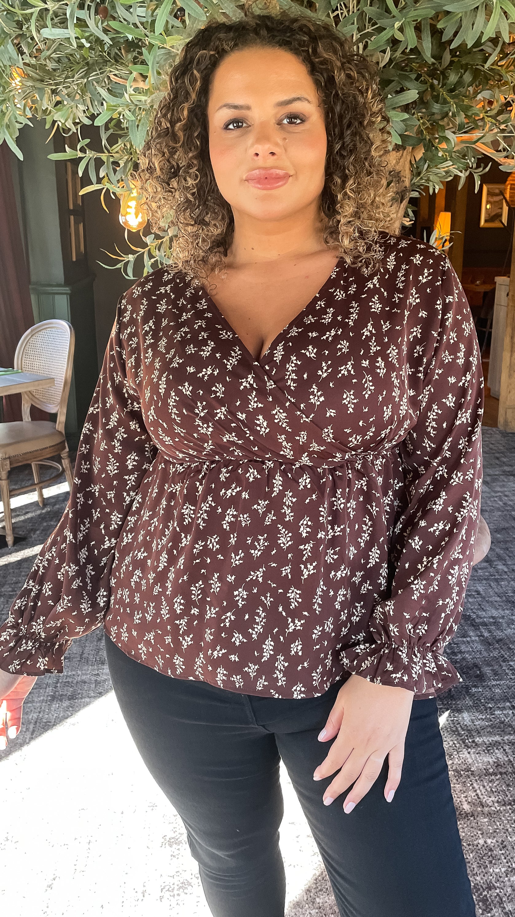 CurveWow Wrap Top Chocolate Floral