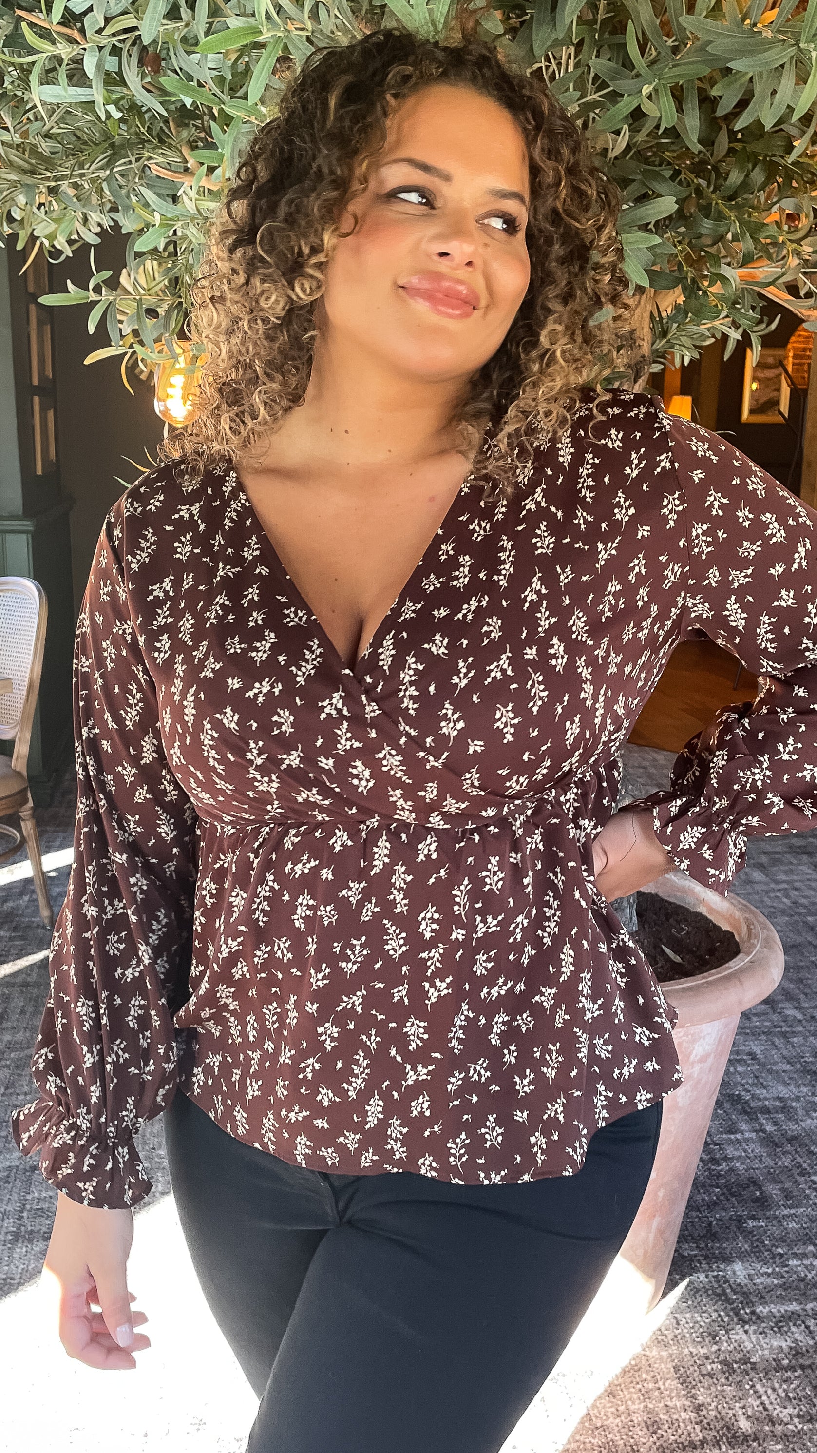 CurveWow Wrap Top Chocolate Floral
