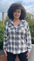 CurveWow Flannel Hooded Shirt Grey Check