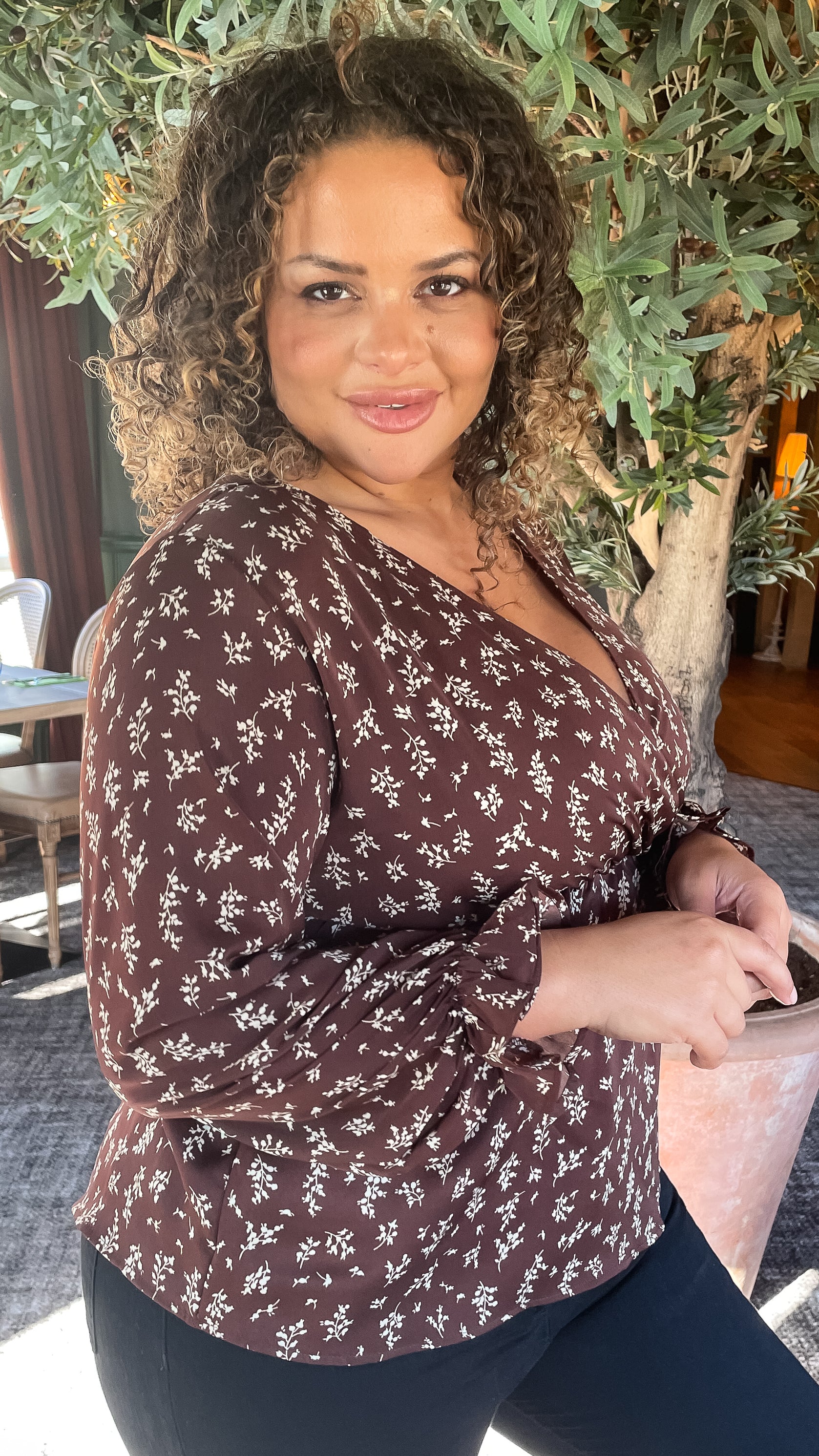 CurveWow Wrap Top Chocolate Floral