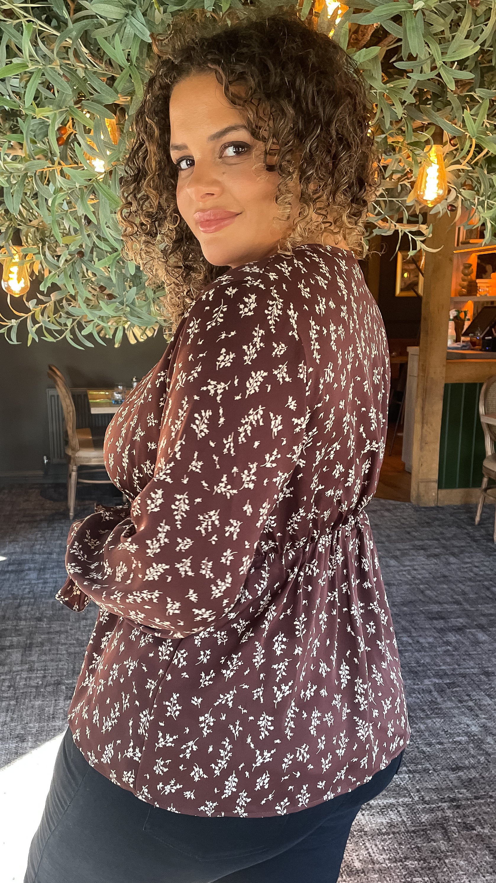 CurveWow Wrap Top Chocolate Floral