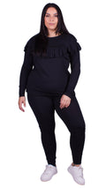 CurveWow Ribbed Frill Lounge Top Black