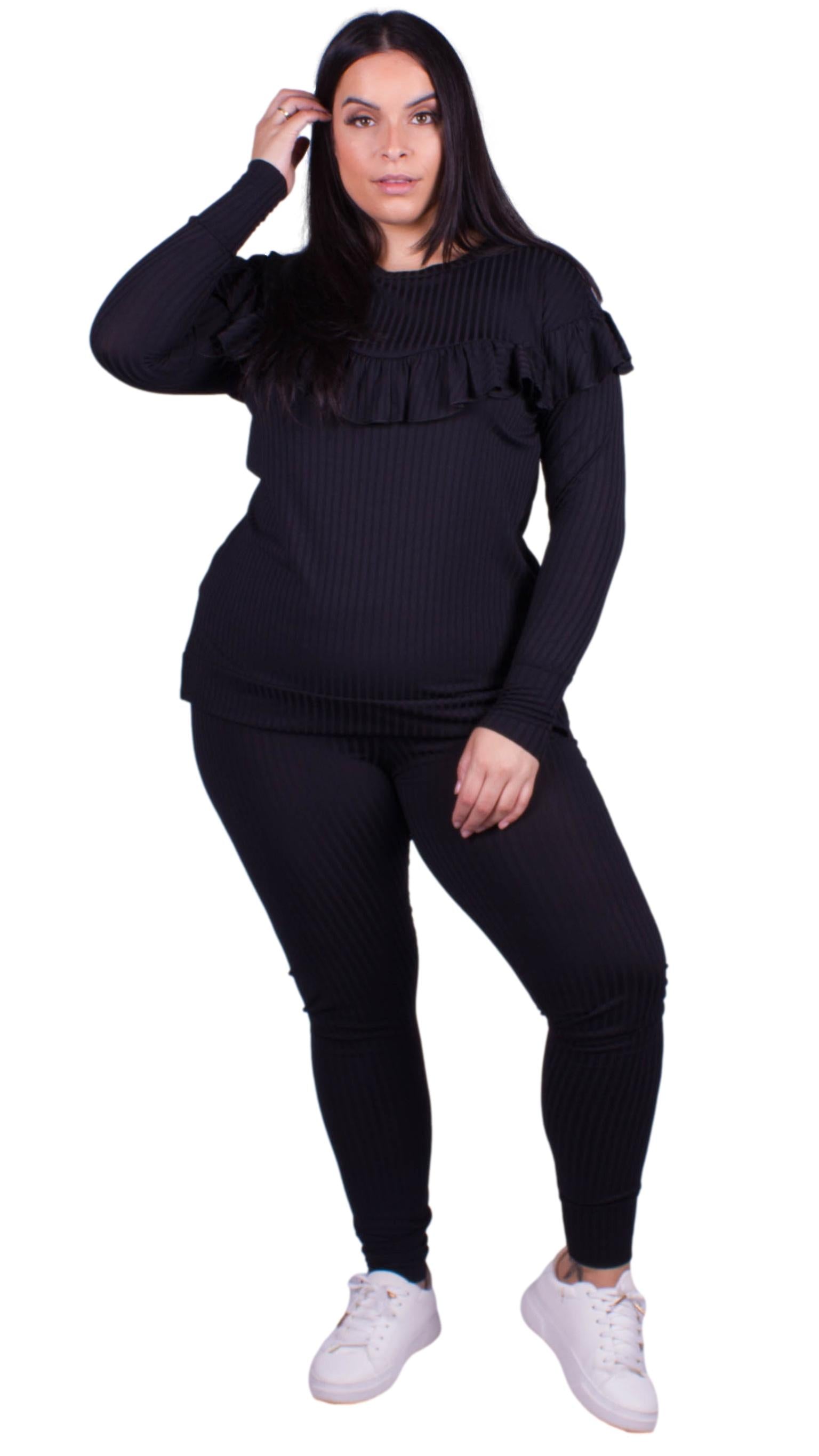 CurveWow Ribbed Lounge Pants Black