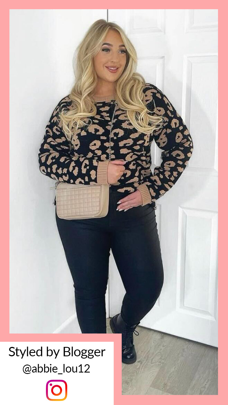 CurveWow Leopard Print Jumper Black & Camel