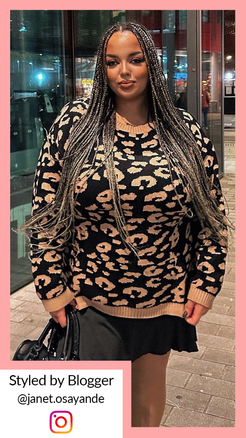 CurveWow Leopard Print Jumper Black & Camel