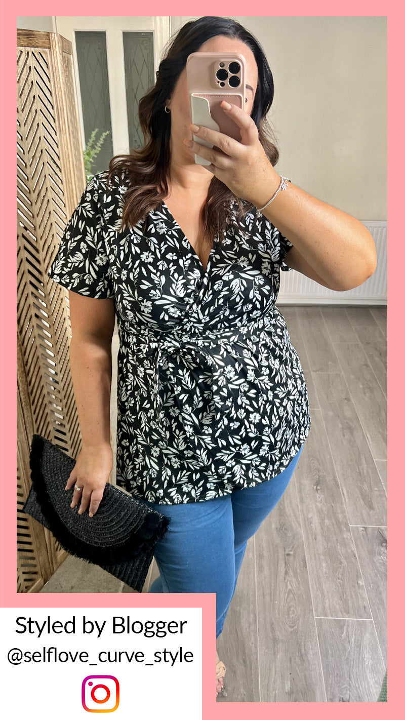 CurveWow Wrap Top Black White Floral