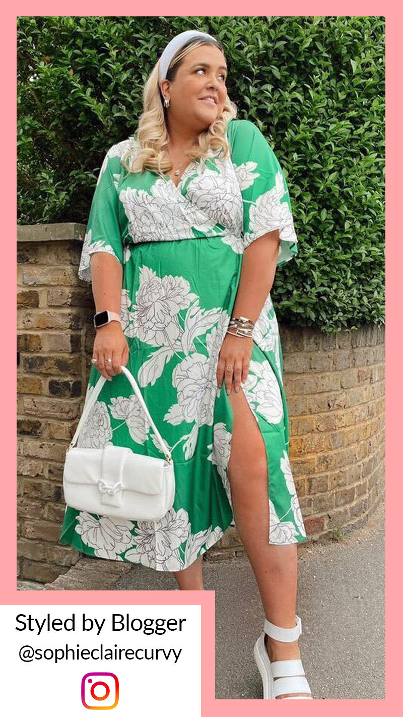 CurveWow Green Floral Wrap Dress