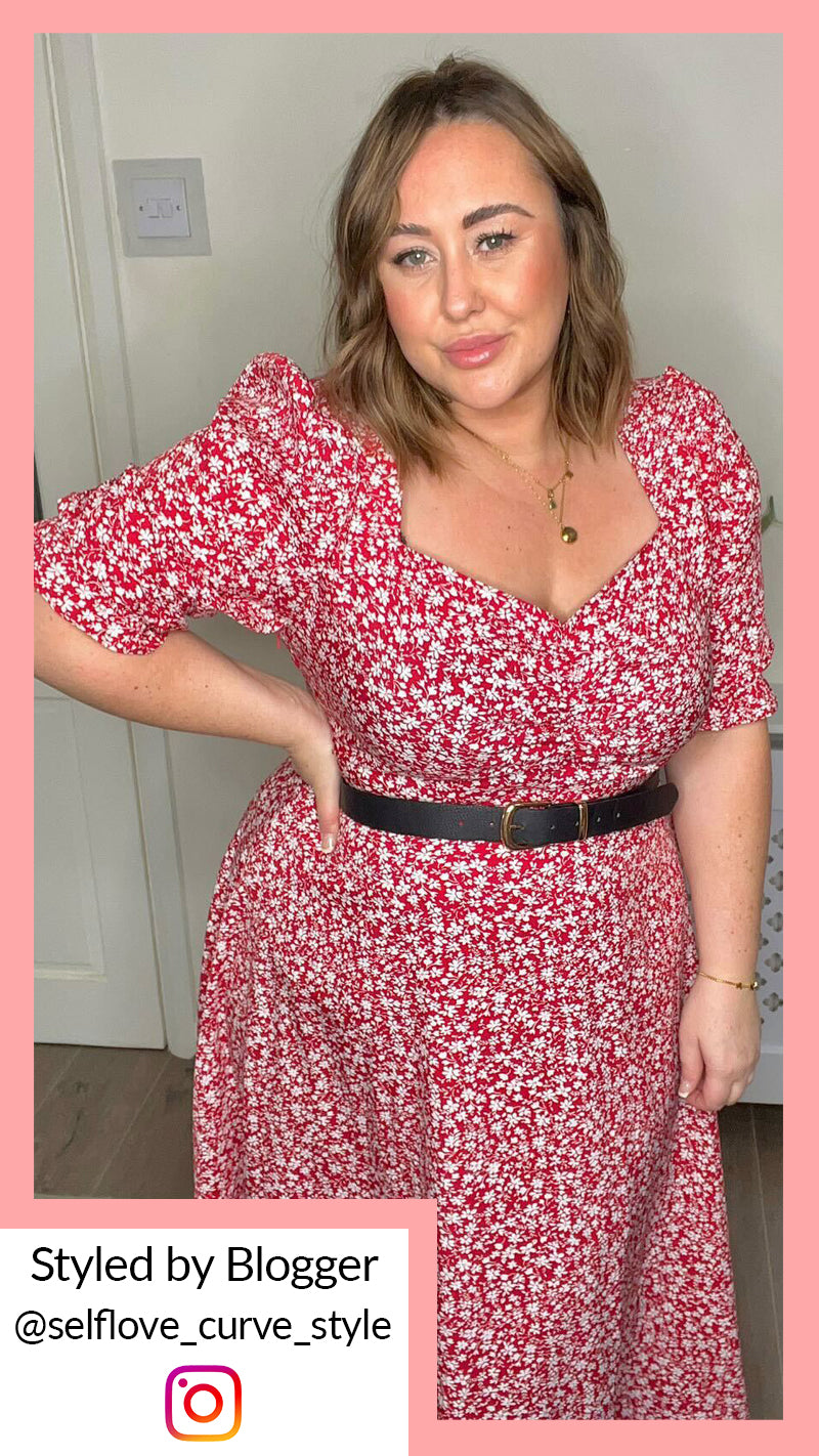 CurveWow Sweetheart Neck Midi Dress Red Floral