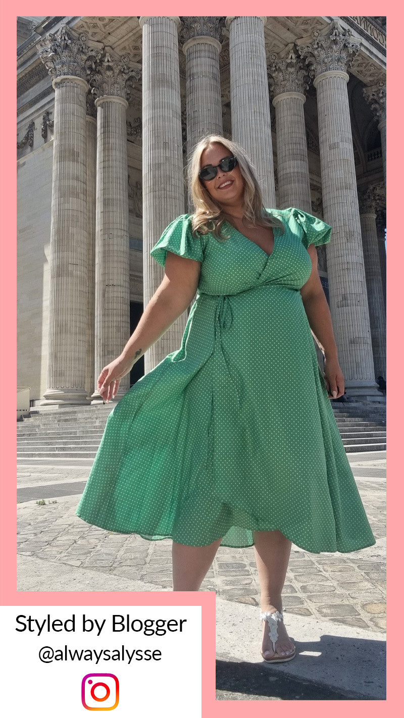 CurveWow Puff Sleeve Wrap Dress Green Spot