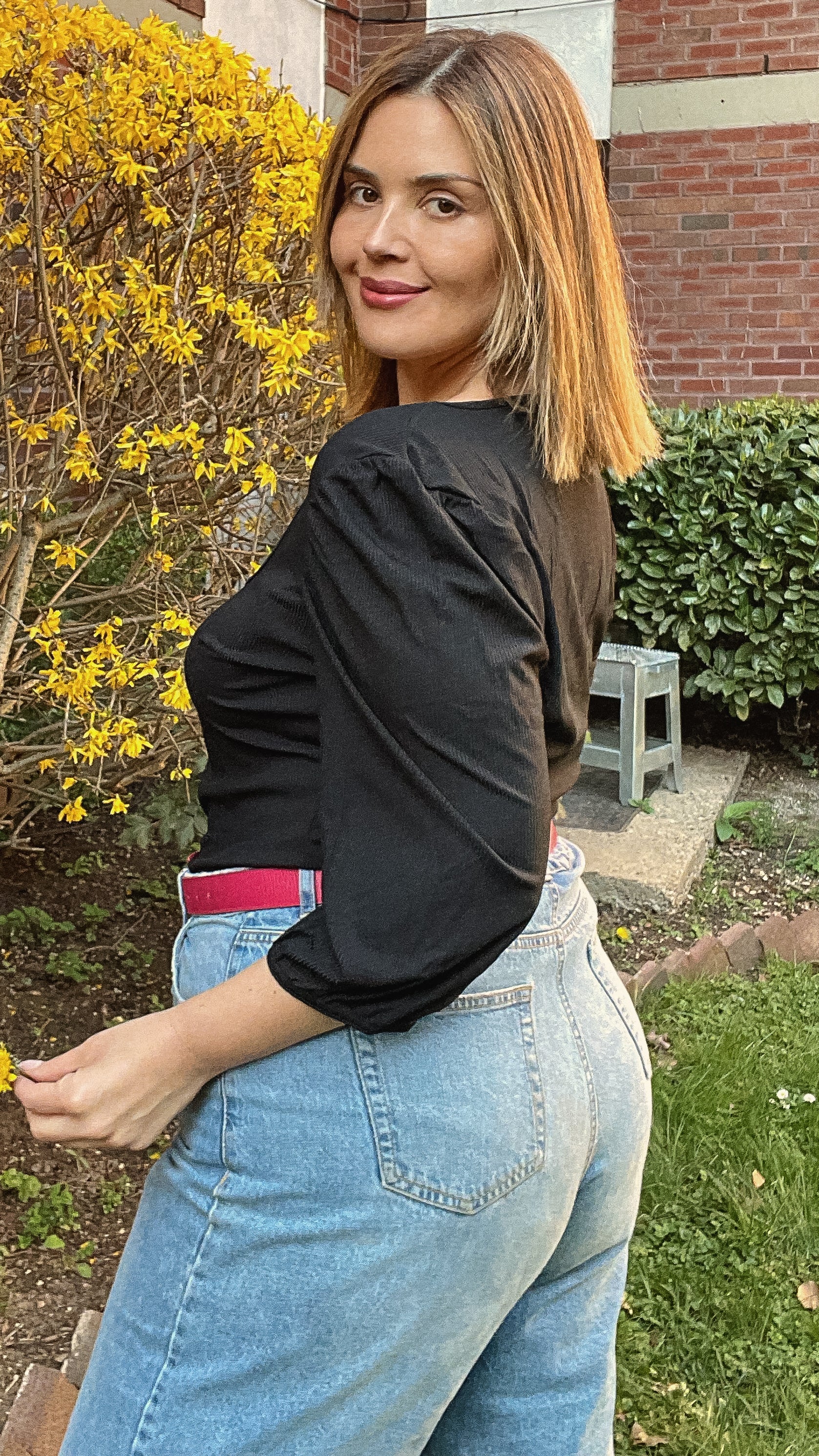 CurveWow Ribbed Square Neck Bodysuit Black