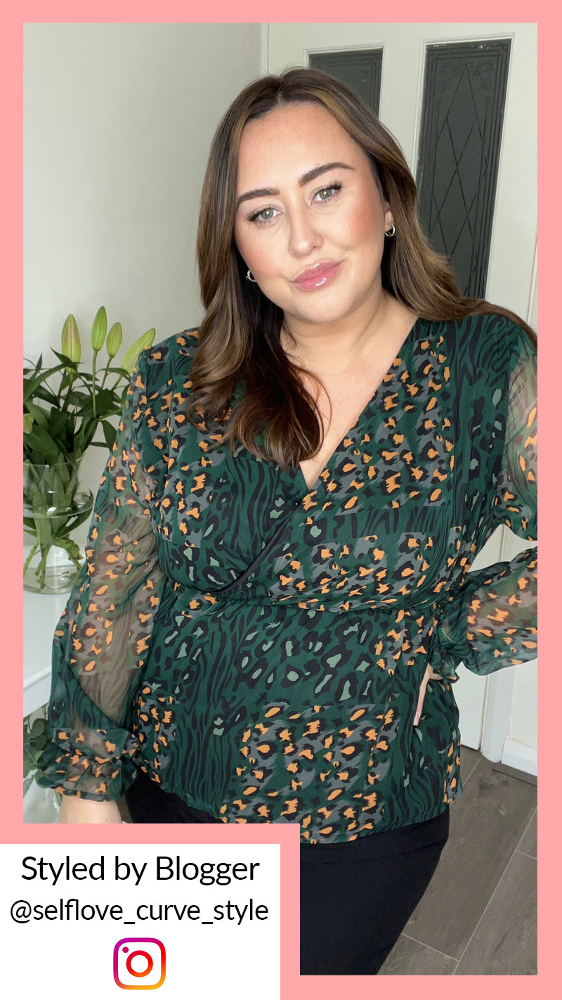 CurveWow Wrap Top Green Leopard