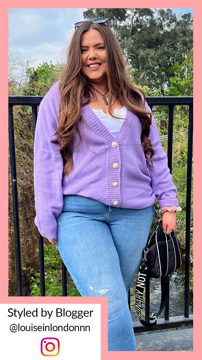 CurveWow Pearl Buttoned Cardigan Lilac