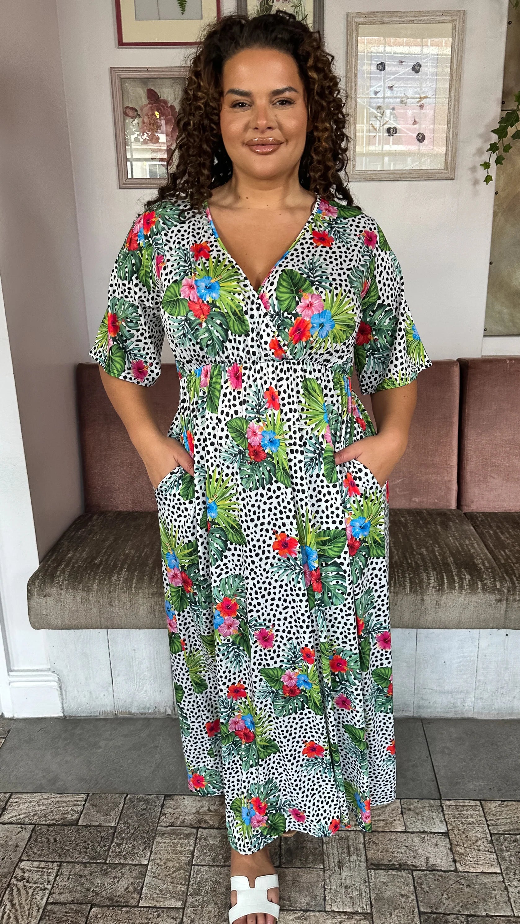 CurveWow Petite Maxi Wrap Dress Spot/Palm