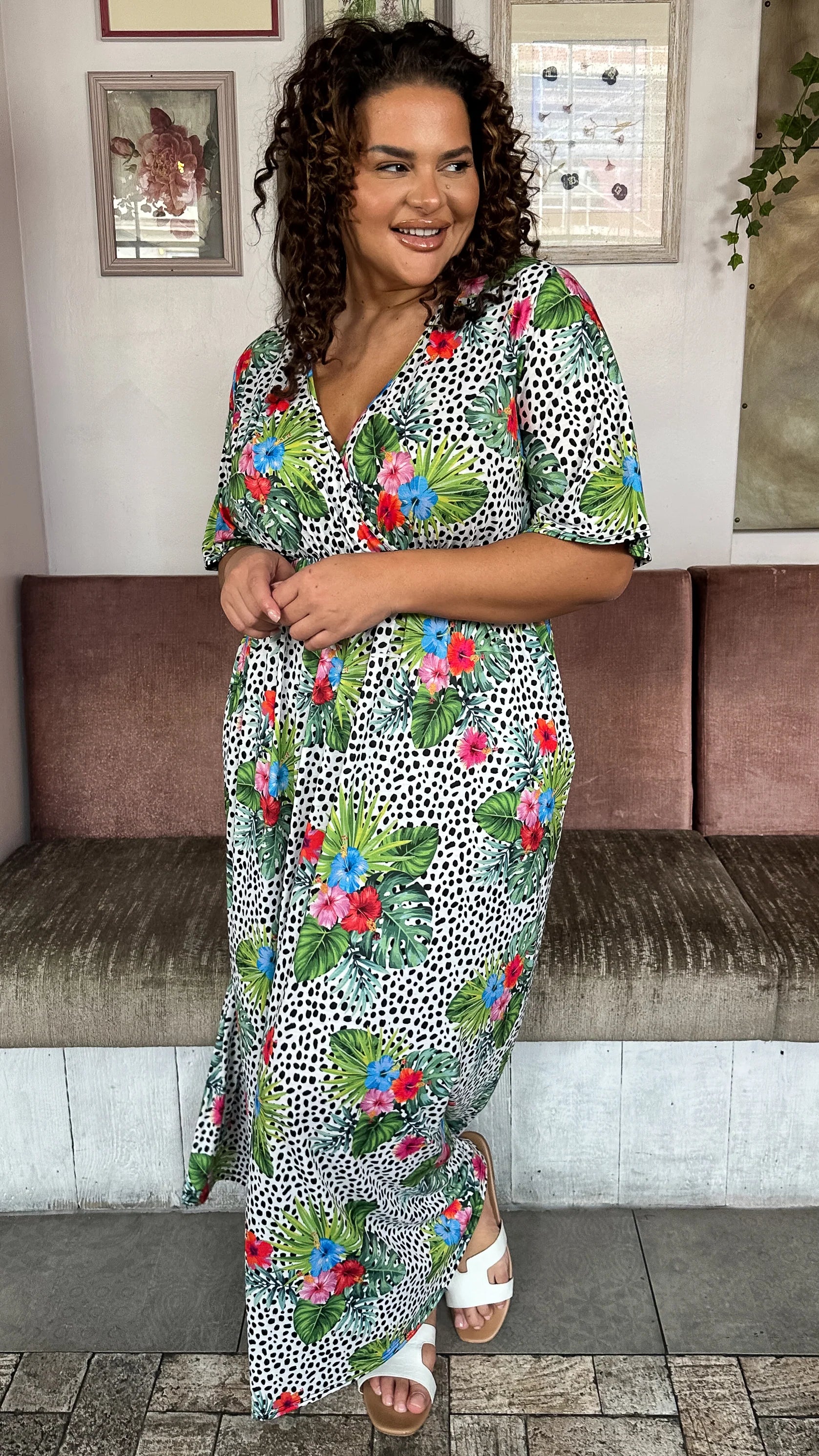 CurveWow Petite Maxi Wrap Dress Spot/Palm