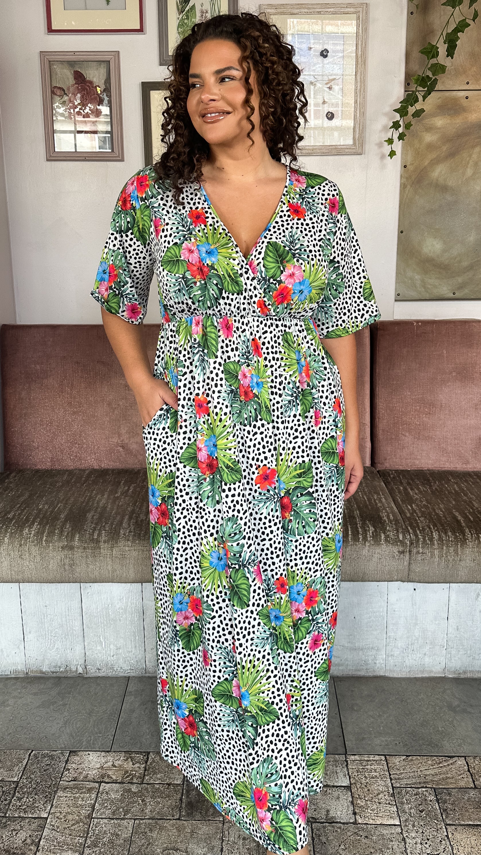 CurveWow Petite Maxi Wrap Dress Spot/Palm