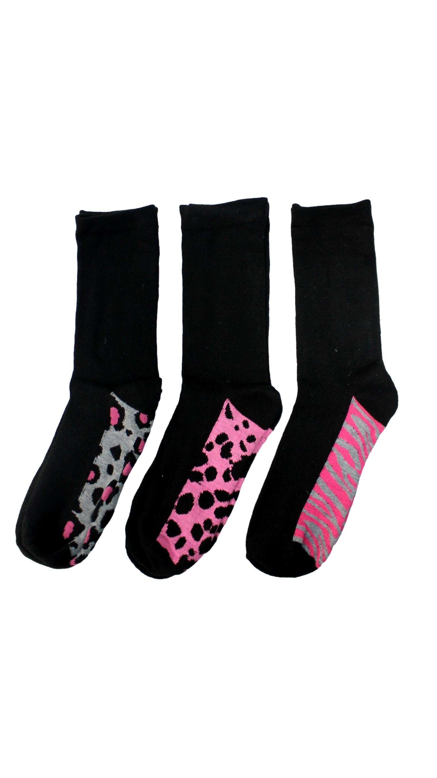 3 Pack Animal Print Socks Black Grey