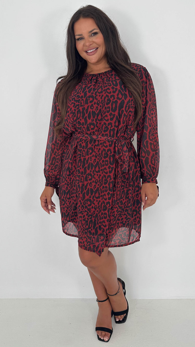 CurveWow Smock Wrap Mini Dress Red Animal