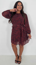 CurveWow Smock Wrap Mini Dress Red Animal