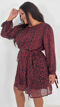 CurveWow Smock Wrap Mini Dress Red Animal