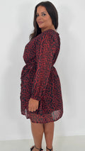 CurveWow Smock Wrap Mini Dress Red Animal
