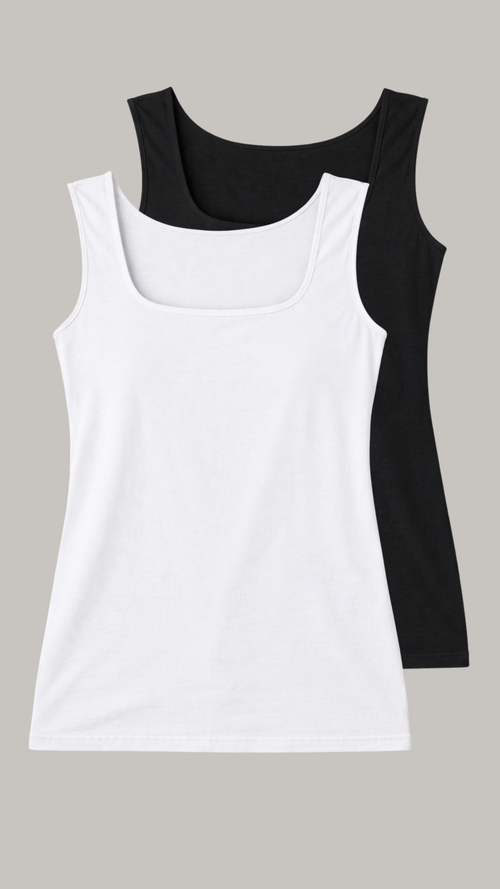 CurveWow 2 Pack Square Neck Vest Black & White