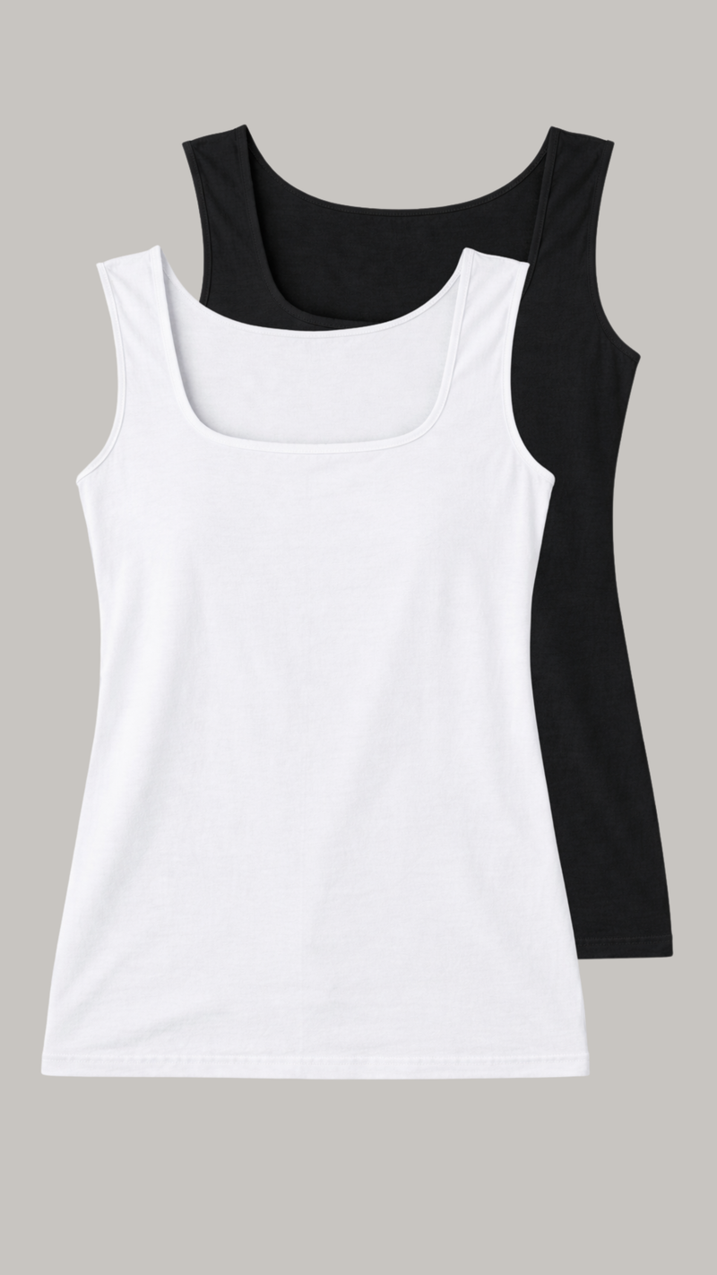 CurveWow 2 Pack Square Neck Vest Black & White