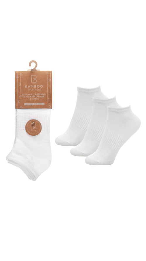 3 Pack Bamboo Trainer Socks White