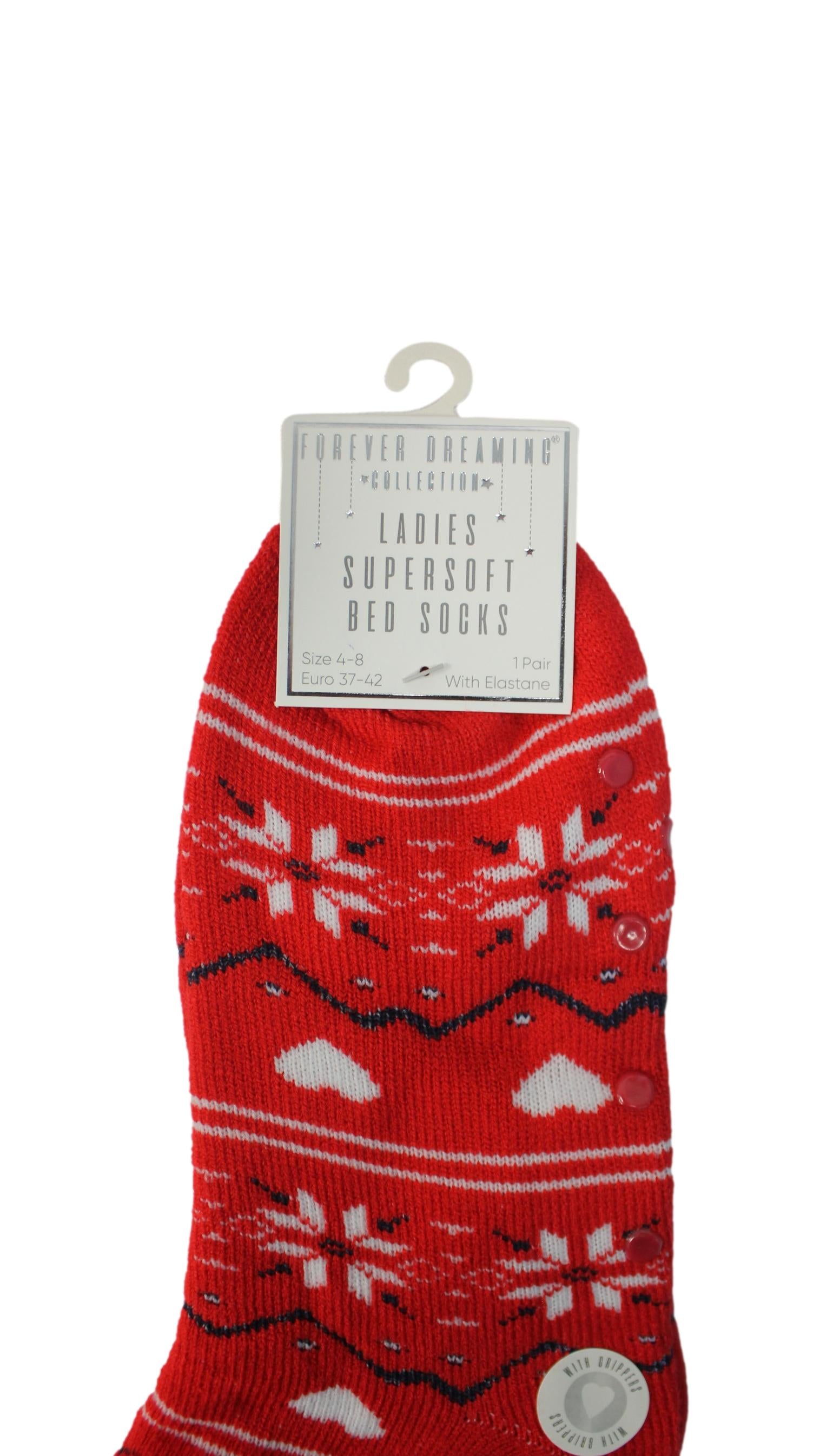 Supersoft Fairisle Design Bed Socks With Gripper Red