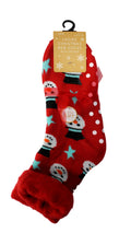 Christmas Design Bed Brushed Socks With Gripper Red