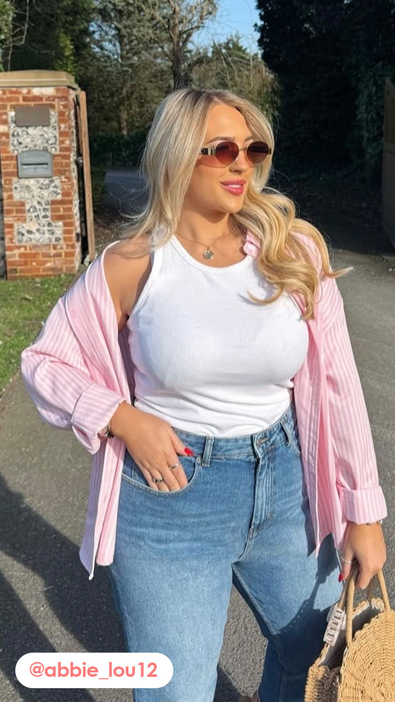 CurveWow Stripe Shirt Pink/White