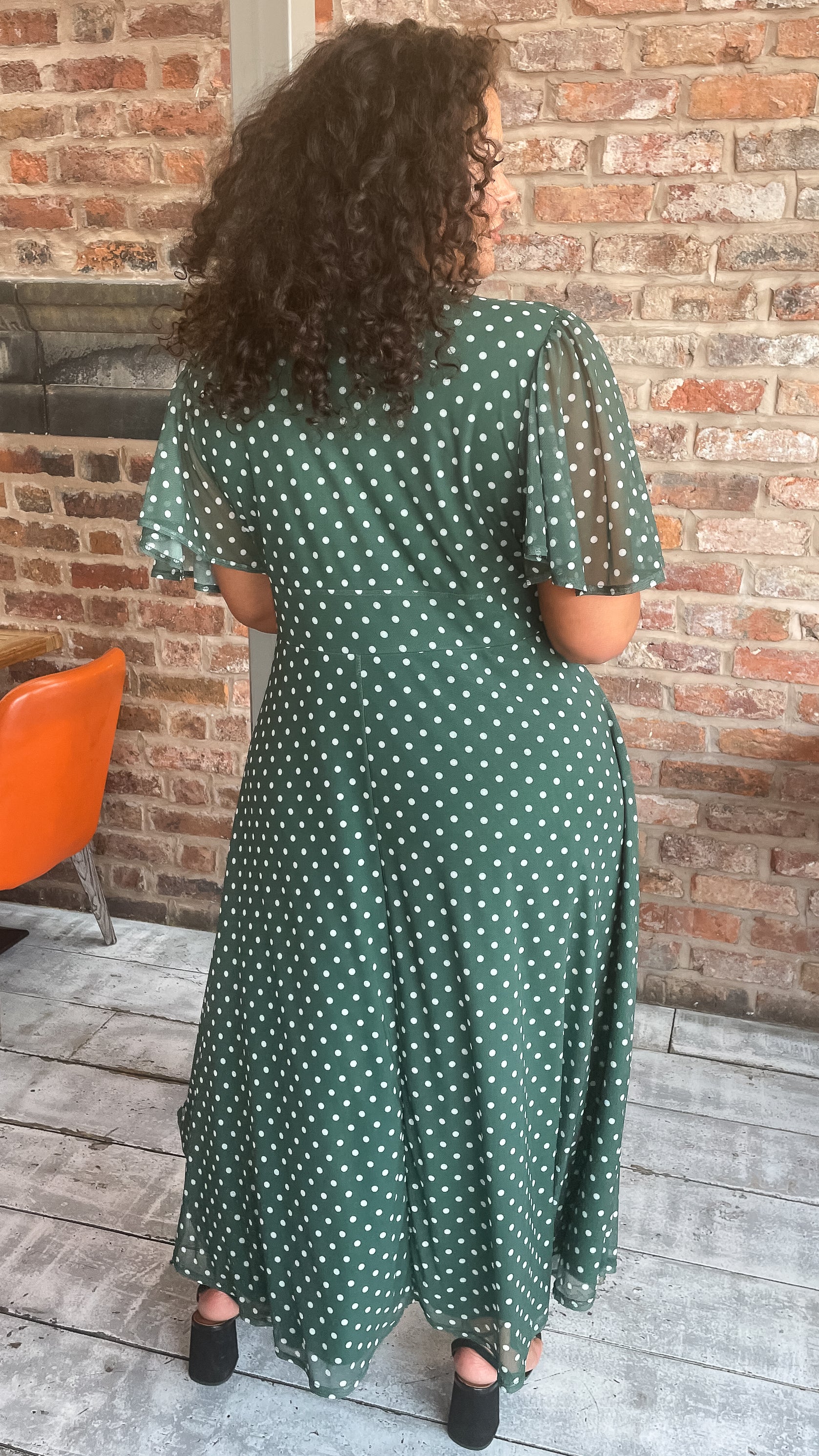 CurveWow Petite Mesh Angel Sleeve Dress Green Spot Curvewow CurveWow Petite Mesh Angel Sleeve Dress Green Spot Curvewow