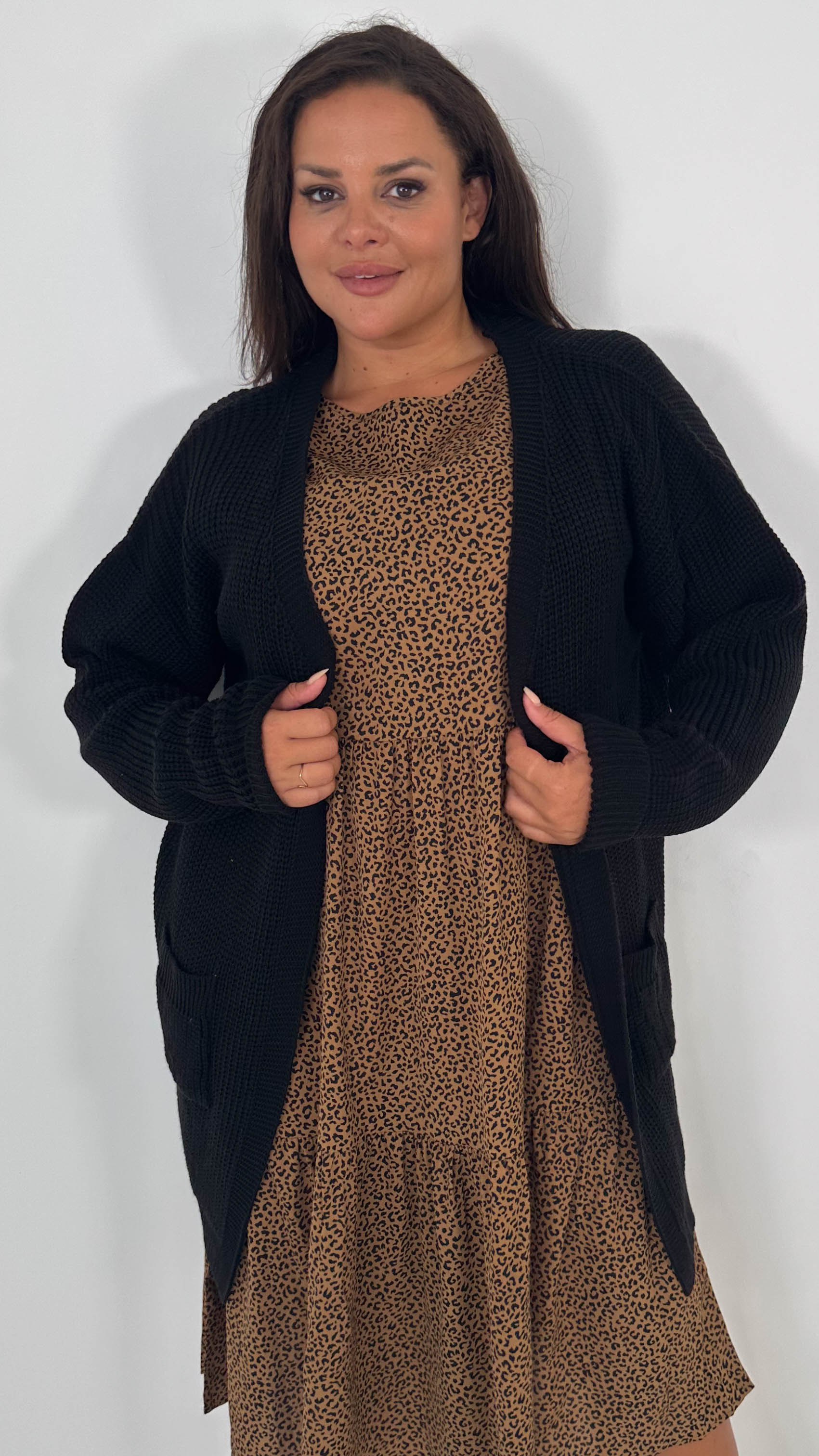 CurveWow Slouch Pocket Knitted Cardigan Black