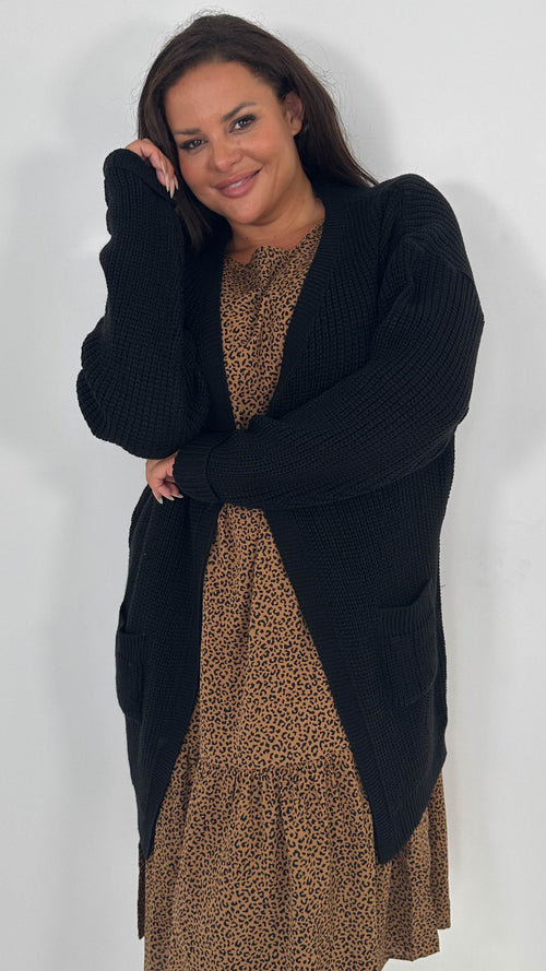 CurveWow Slouch Pocket Knitted Cardigan Black