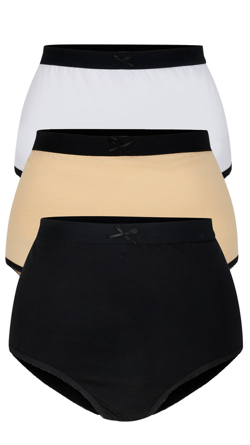 CurveWow Full Brief 3 Pack Black Nude White