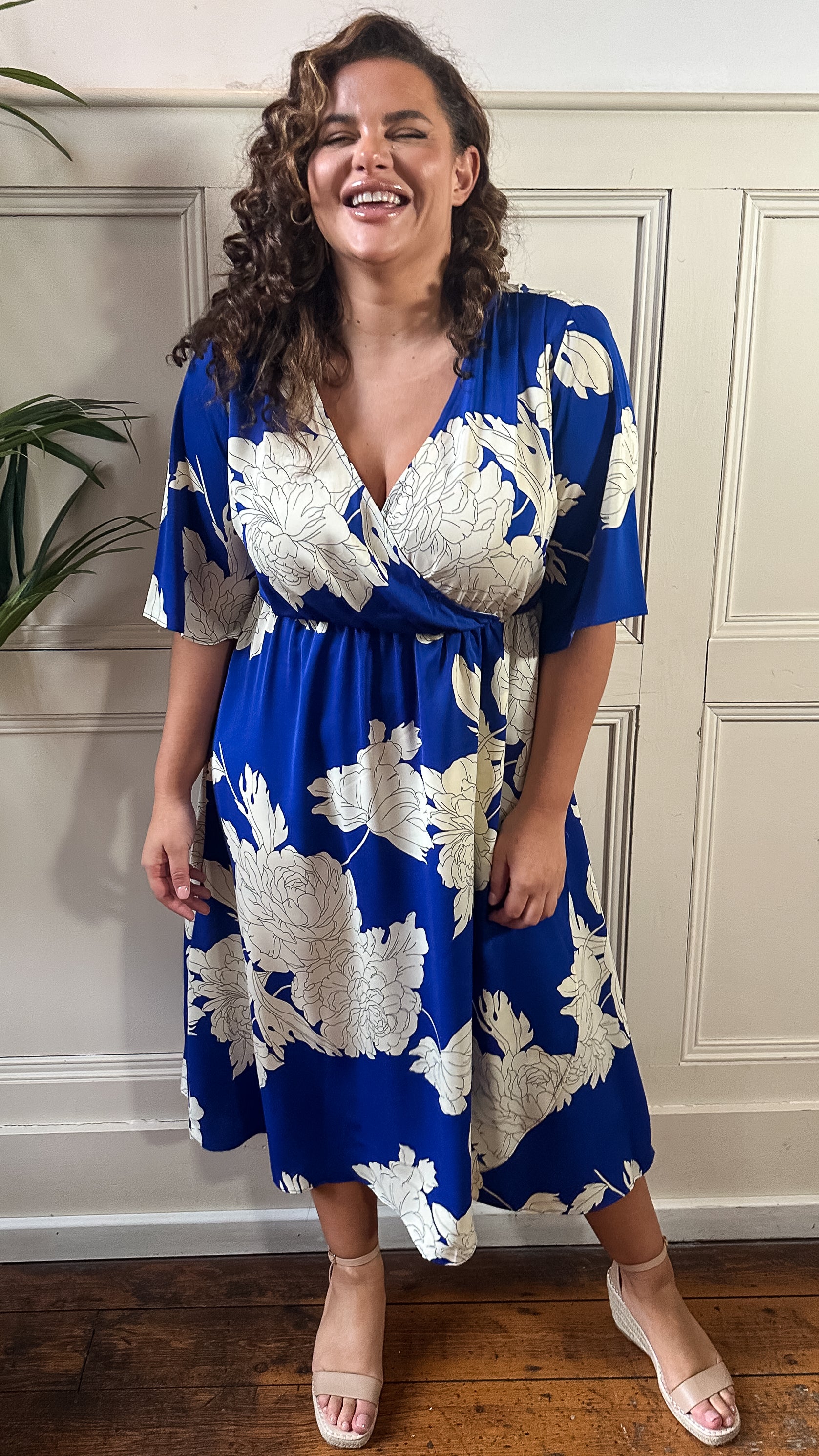 CurveWow Wrap Dress Cobalt Blue Floral