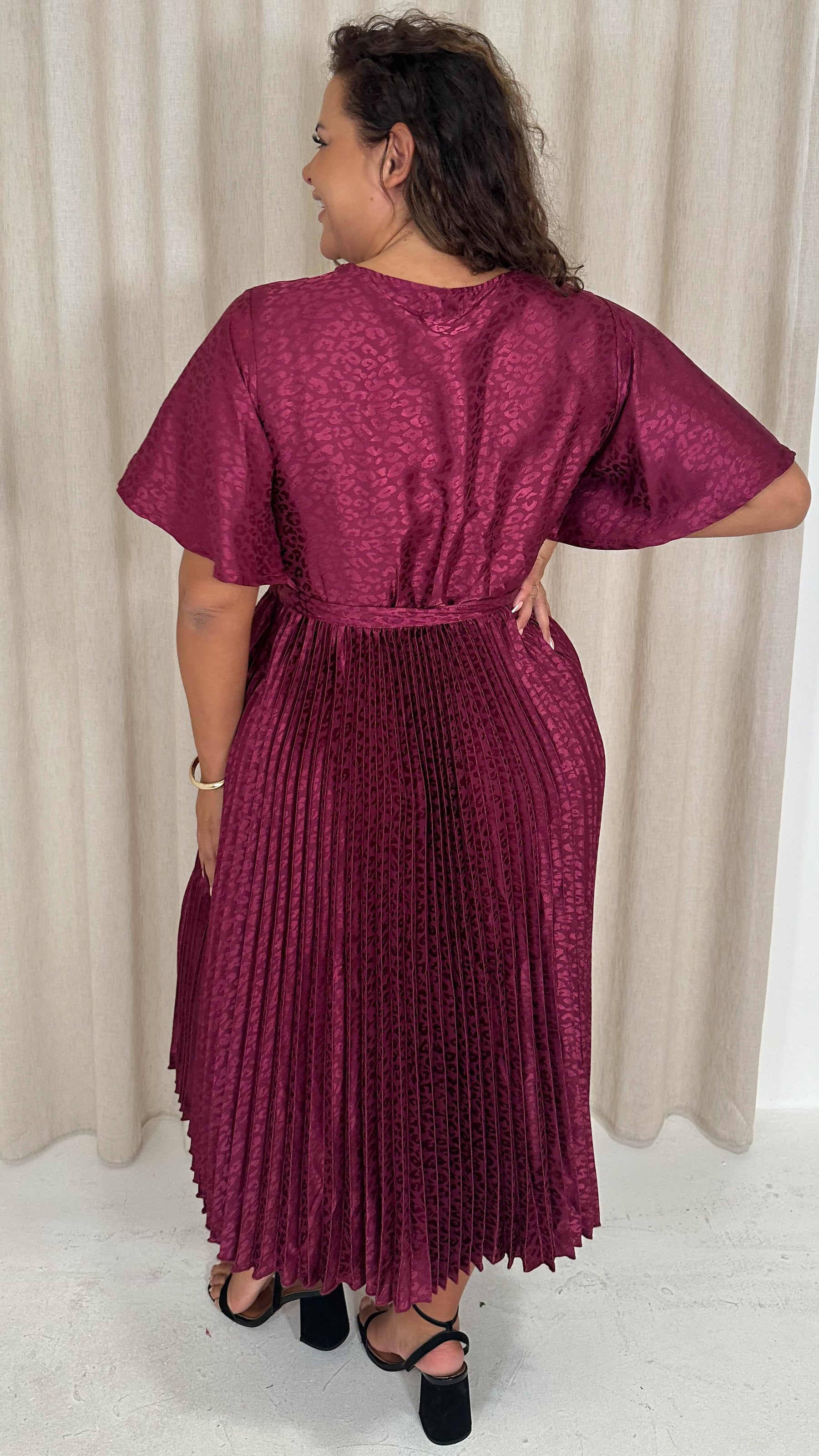 wine pleated midi dress AX Paris Wine Wrap Top Zig Zag Hem Pleated Midi Dress