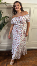 CurveWow Bardot Maxi Dress White Ditsy Floral