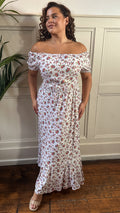 CurveWow Bardot Maxi Dress White Ditsy Floral