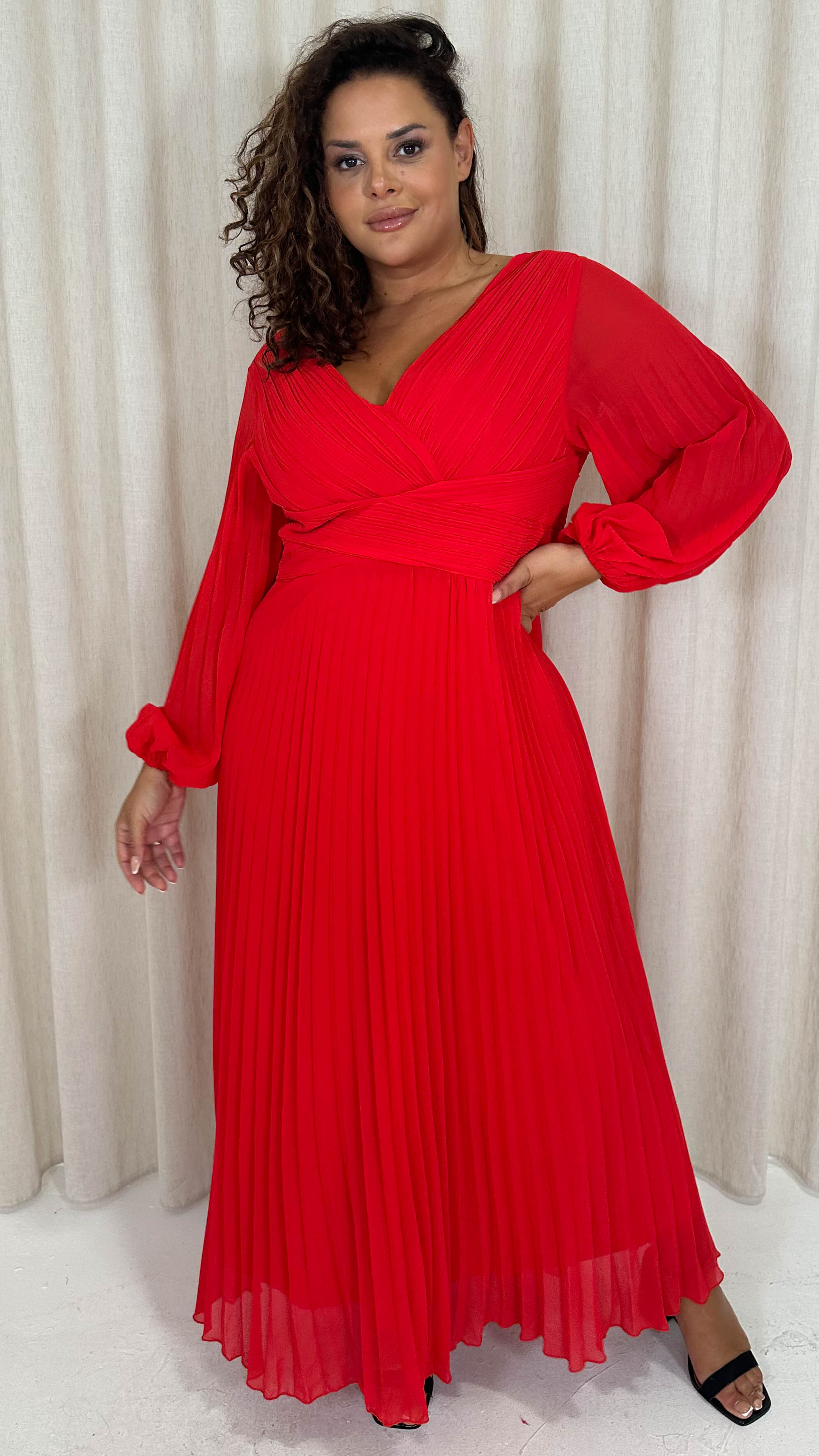 red pleated wrap dress Coast Women's Plus 2 In 1 Wrap Dress With Pleated Skirt In Flame Red | Size: 20