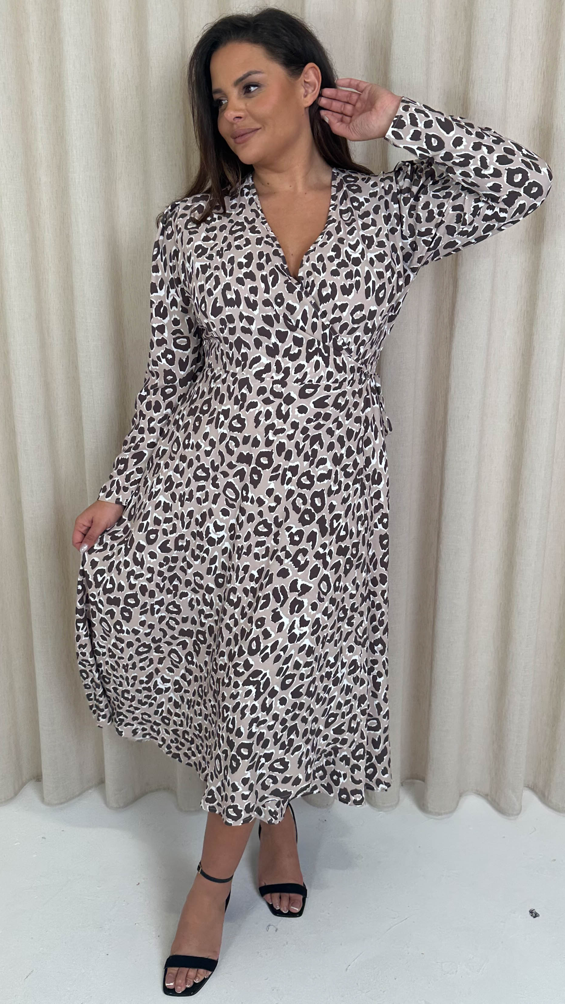 CurveWow Long Sleeve Wrap Dress Animal